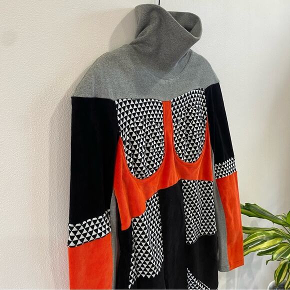 Nuvula Geometric Colorblock Long Sleeve Mock Neck Retro Mod Midi Dress Sz M - Picture 5 of 13